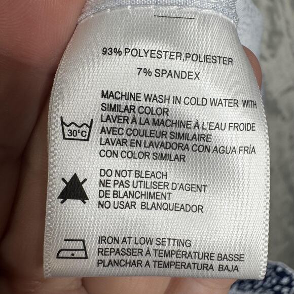 Henri James Shirt Mens XL Short White Blue Abstract Print Hyper Stretch Casual - Picture 7 of 11